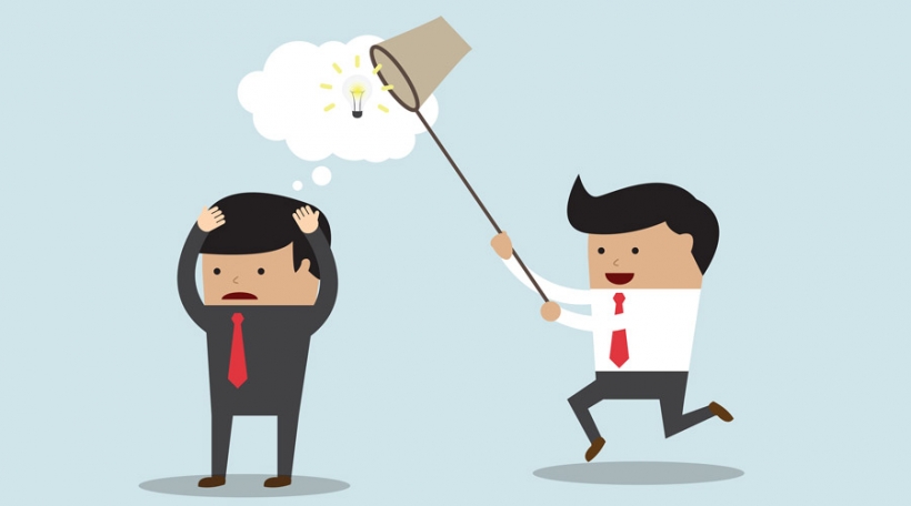 Business Man Stealing Idea, Steal Idea Concept Business Man Stealing Idea, Steal Idea Concept