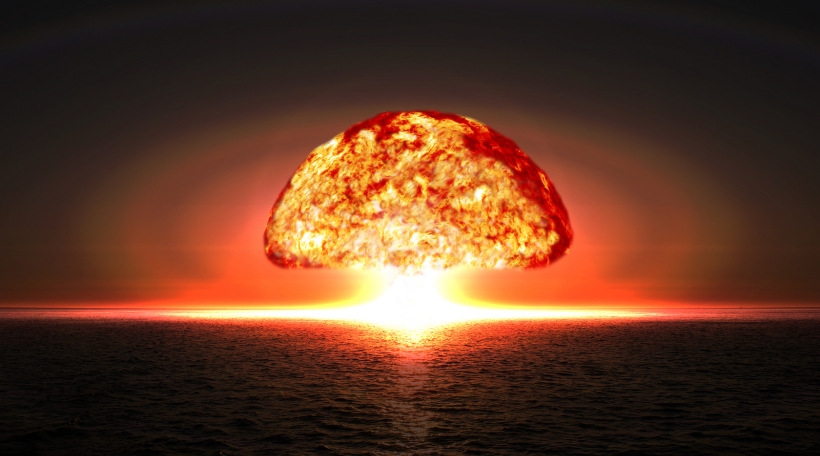 Explosion nuclear bomb in ocean. Explosion of nuclear bomb.