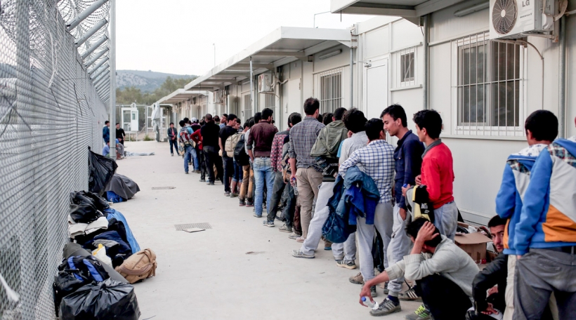 Refugiéën bei Moria op Lesbos