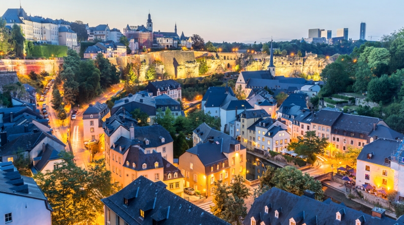 Luxembourg City sunset top view in Luxembourg