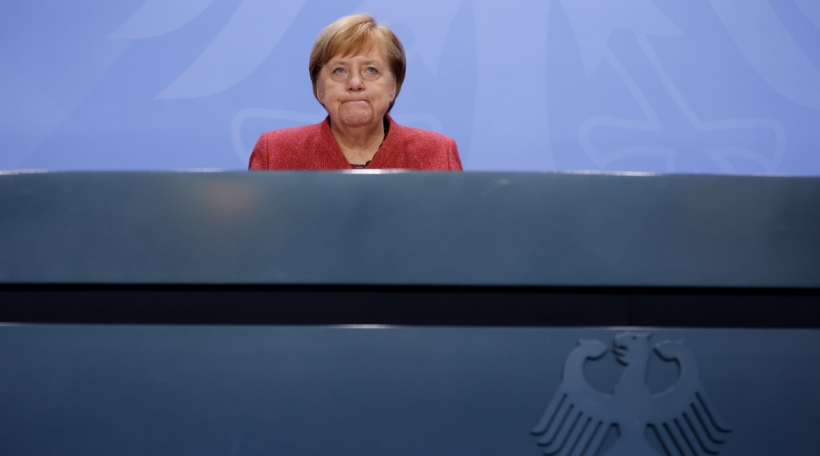 D'Angela Merkel no der Videokonferenz mat de Ministerpresidente vun de Bundeslänner.