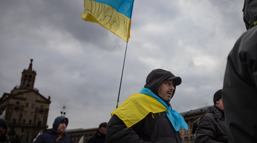 Ukrainer demonstréiere géint eng méiglech Invasioun vun der Ukrain