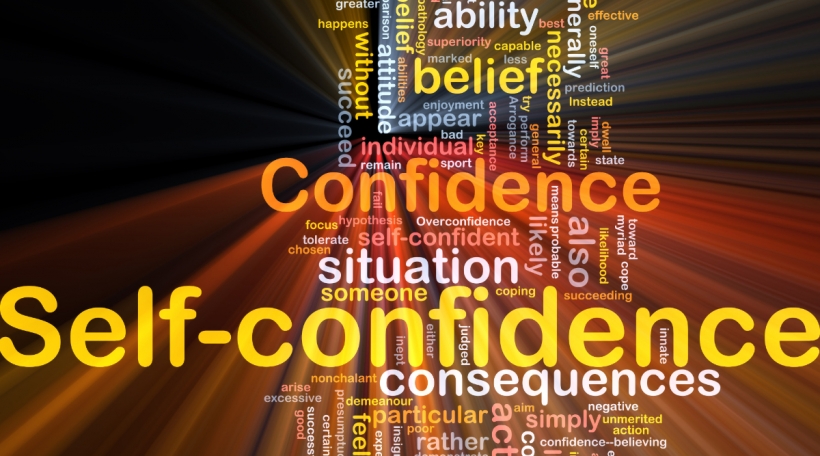 Background concept wordcloud illustration of self-confidence glowing light